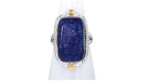 Lapis Roped-Edge Ring in Two-Tone Sterling Silver