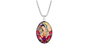 Our Lady of Guadalupe Pendant Necklace with Dried Flowers in Sterling Silver