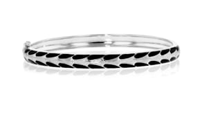 Black Enamel Art Deco-Style Bangle Bracelet in Sterling Silver