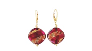Italian Hot Pink Murano Glass Bead Drop Earrings in 18kt Gold Over Sterling