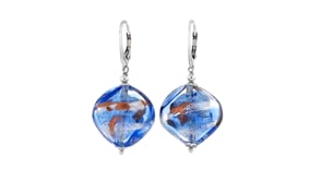 Italian Blue Murano Glass Bead Drop Earrings in Sterling Silver