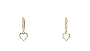 10kt Yellow Gold Heart Charm Huggie Hoop Drop Earrings