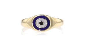 10kt Yellow Gold Evil Eye Ring with Multicolored Enamel