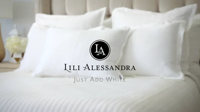 Lili Alessandra Mozart White Linen and Straw Velvet Bed Throw and Pillows