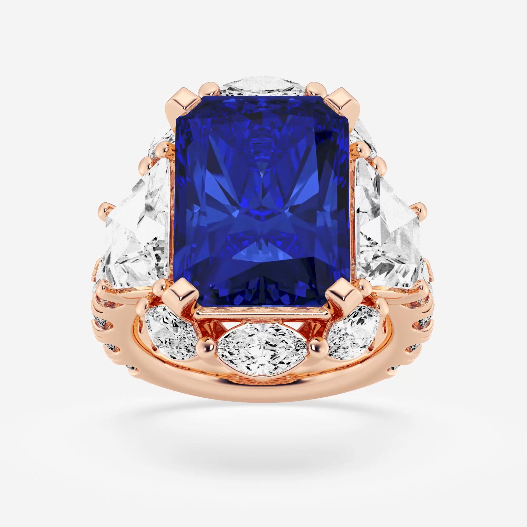 20 ctw Radiant Cut Sapphire and Trapezoid Lab Grown Diamond Engagement Ring  with Side Accents, image size:2000x2000