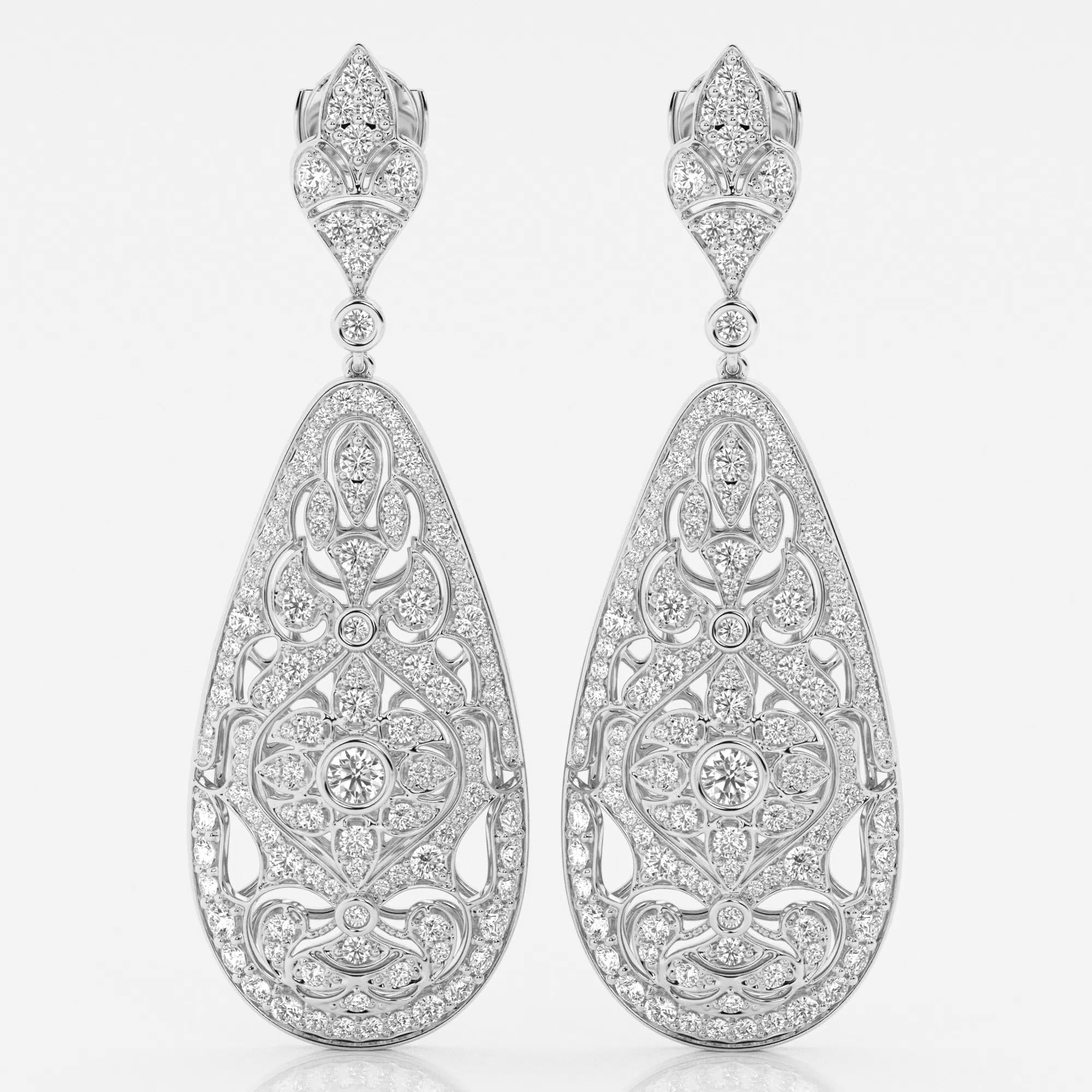 product video for 5 ctw Round Lab Grown Diamond Filigree Vintage Inspired Fashion Earrings