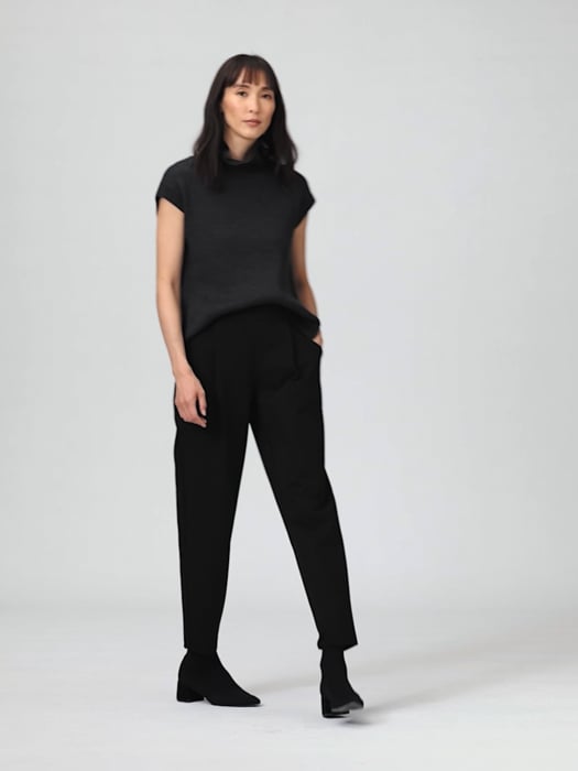 How would you style the carrot pants in elegant charcoal? Top +