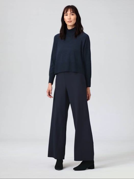 Washable Stretch Crepe High-Waisted Wide Pant