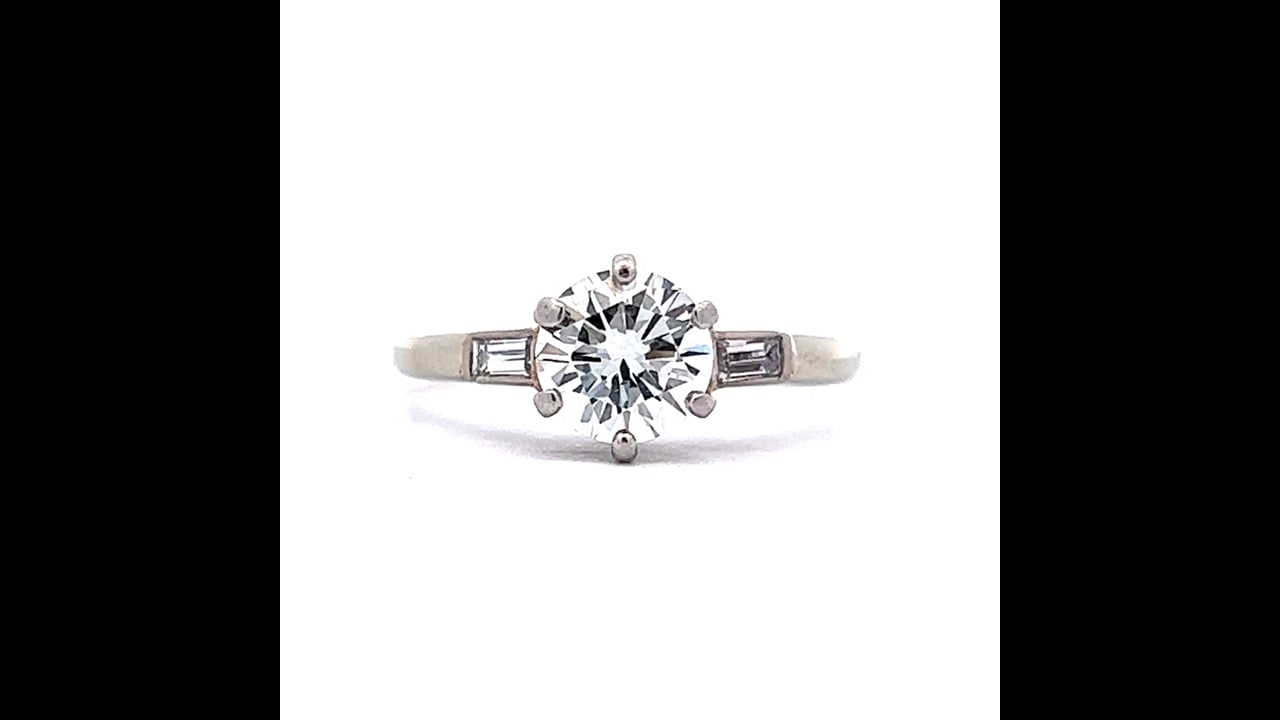 1950's Round Brilliant Diamond Engagement Ring in 18k White Gold