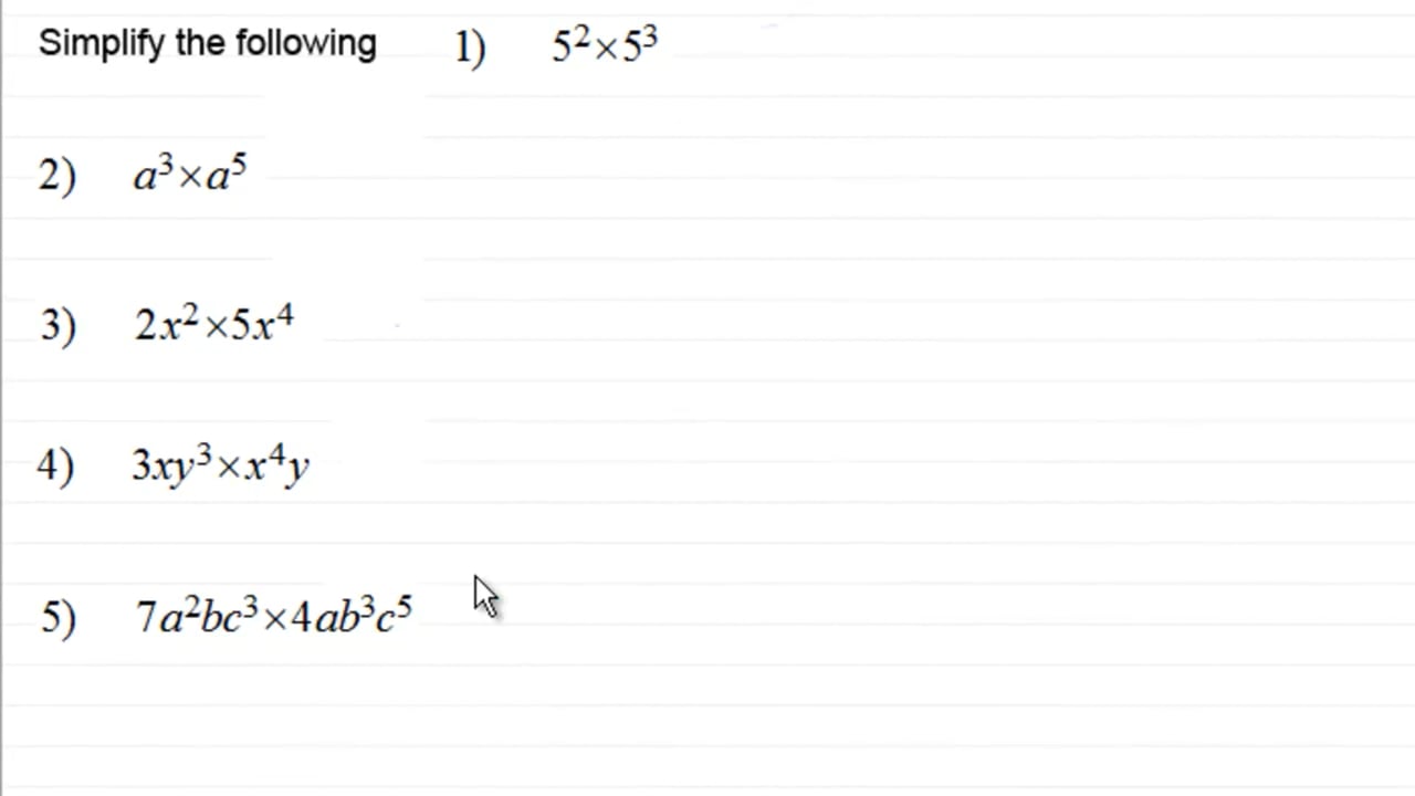 _Algebra_Indices Introduction_Summary of indices_Indices (Exponents ...