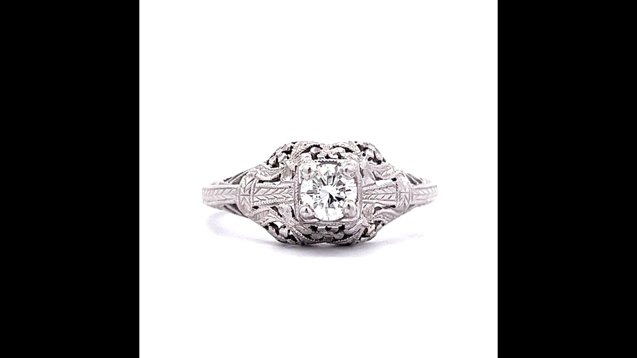 38 Art Deco Diamond Engagement Ring in 18K White Gold – Filigree