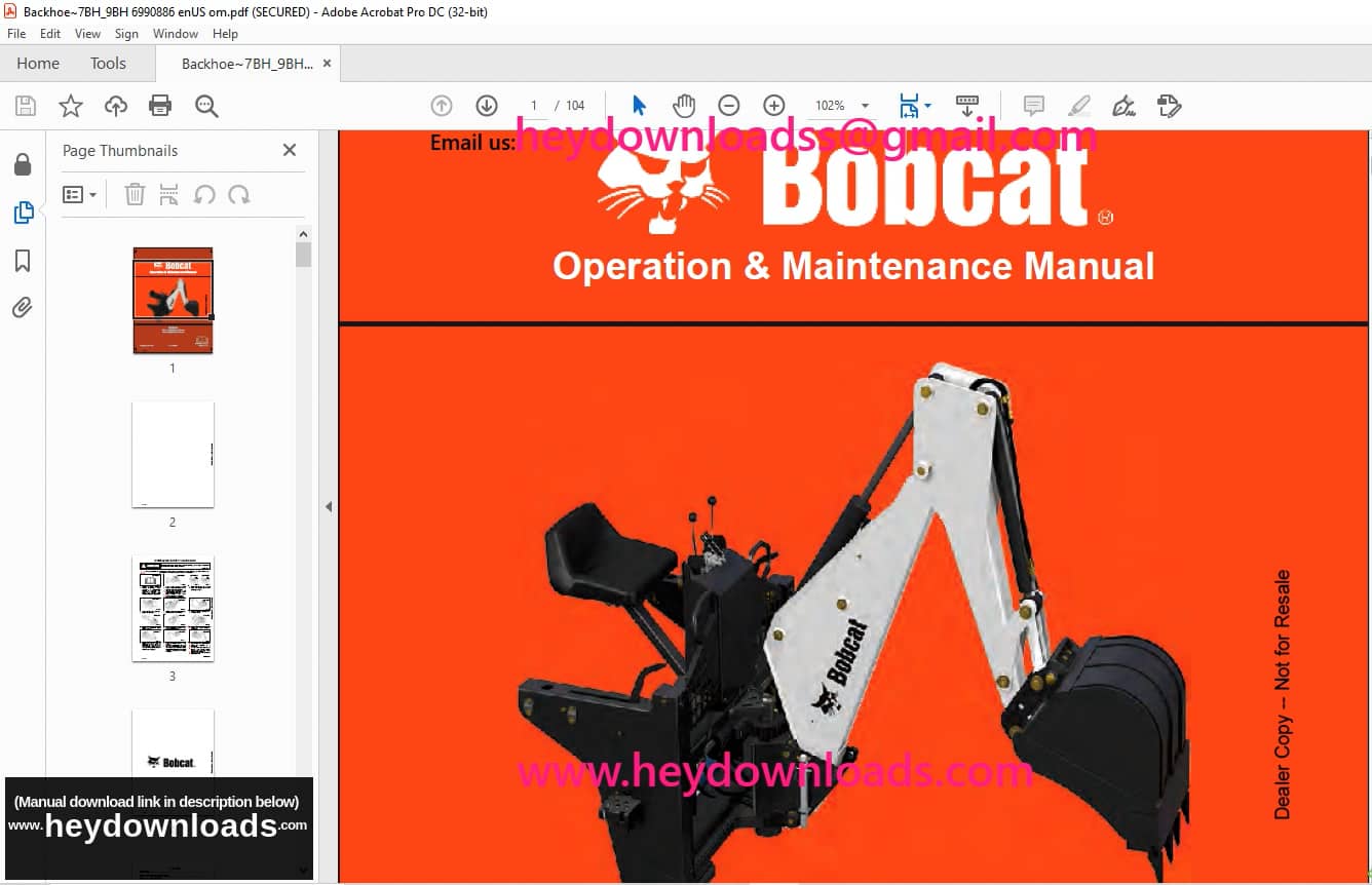 Bobcat Backhoe 7BH 9BH Operation & Maintenance Manual on Vimeo
