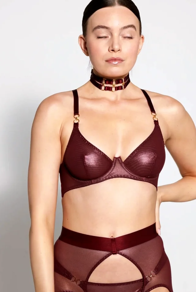 Cadi Mesh Bodice Bra Morello Burgundy – Bordelle