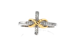 Canaria Diamond-Accented Sideways Infinity Symbol Cross Ring in 10kt Two-Tone Gold