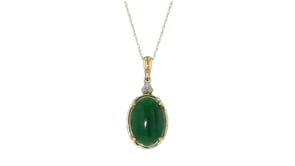 Canaria Jade Pendant Necklace with Diamond Accents in 10kt Yellow Gold