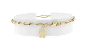 10kt Yellow Gold Paw Print Charm Paper Clip Link Bracelet