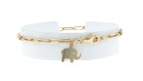 10kt Yellow Gold Elephant Charm Paper Clip Link Bracelet