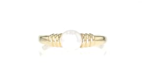 Canaria 6-7mm Cultured Button Pearl Ribbed Ring in 10kt Yellow Gold