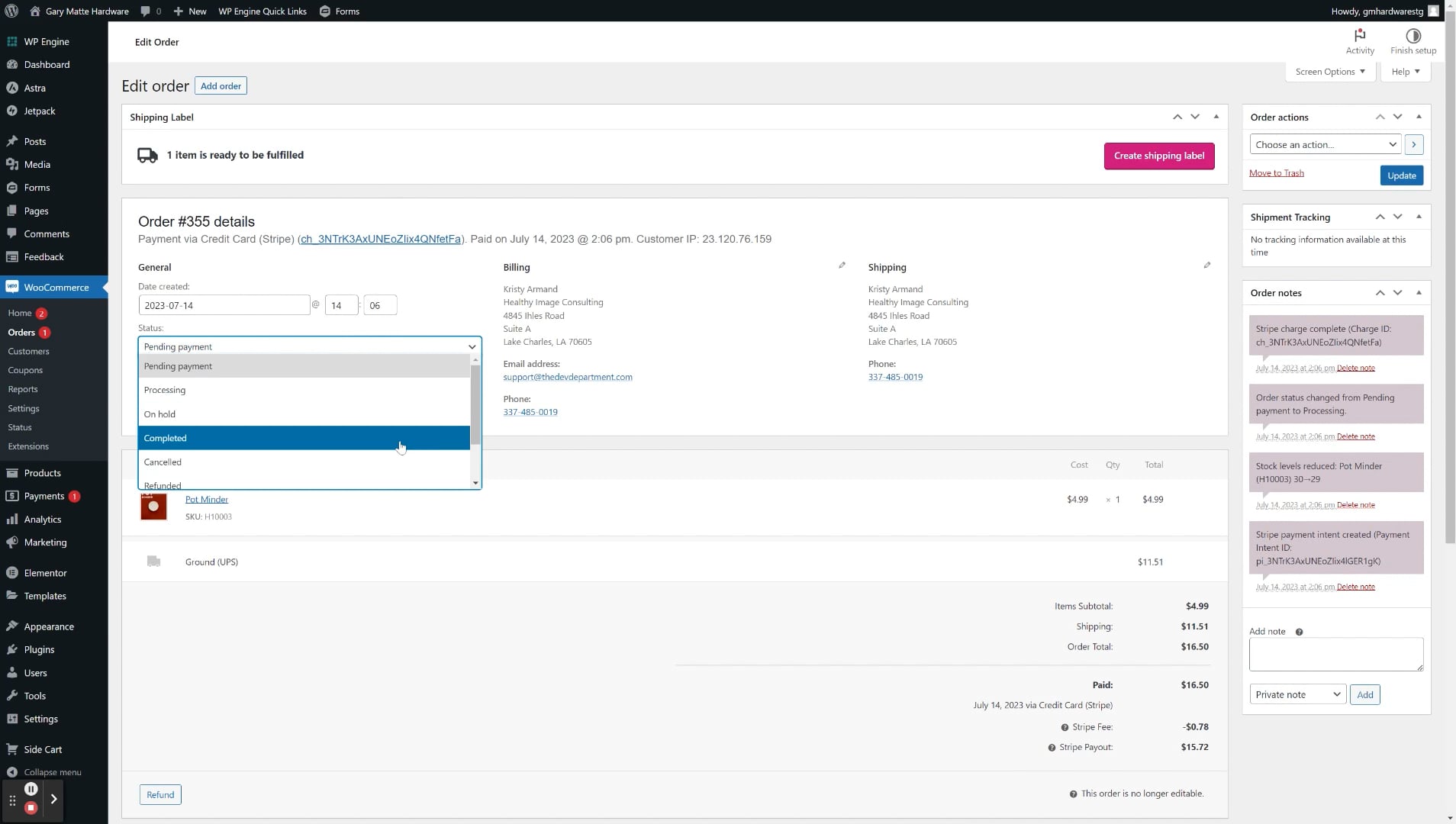 Gary Matte Hardware How to Process Orders in the Wordpress Dashboard