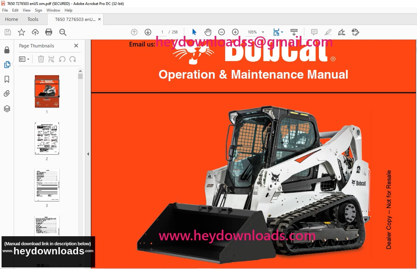 Bobcat T650 Compact Track Loader Operation & Maintenance Manual SN