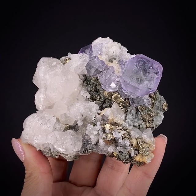 Fluorite with Calcite and Pyrite