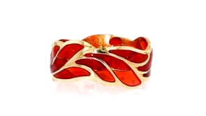 Italian Red Enamel Leaf Ring in 14kt Yellow Gold