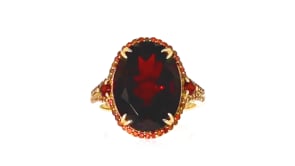 11.20 ct. t.w. Garnet and .36 ct. t.w. Red Diamond Ring in 14kt Yellow Gold