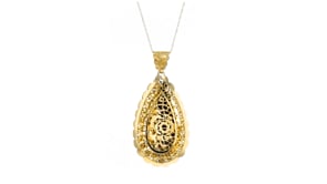 Italian 14kt Yellow Gold Satin and Polished Floral Lace Teardrop Pendant