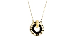 Black Enamel Roman Numeral Sundial Necklace in 14kt Yellow Gold