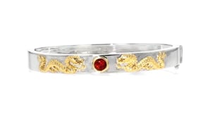 60 Carat Garnet Dragon Bangle Bracelet in Two-Tone Sterling Silver