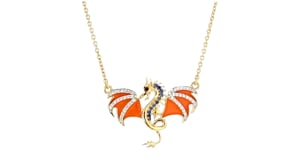 51 ct. t.w. Multi-Gemstone Dragon Necklace with Orange Enamel in 18kt Gold Over Sterling