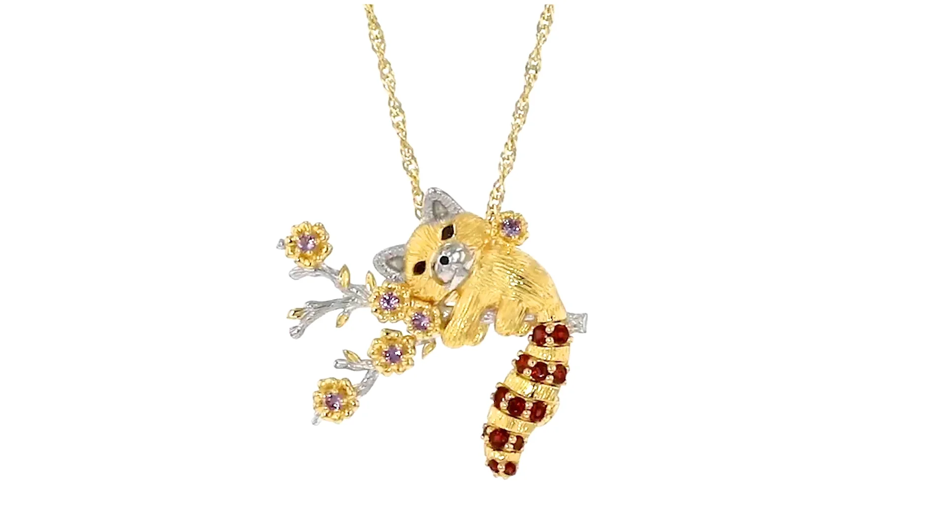 50 ct. t.w. Multi-Gemstone Red Panda Pin/Pendant Necklace with