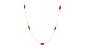 Italian Red Coral Bead Station Necklace in 18kt Yellow Gold