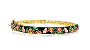 Multicolored Enamel Flower Bangle Bracelet in 18kt Gold Over Sterling