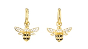 Italian .50 ct. t.w. Black and White CZ Removable Bumblebee Charm Huggie Hoop Earrings in 18kt Gold Over Sterling