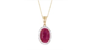 6.30 Carat Ruby and .14 ct. t.w. Diamond Pendant Necklace in 14kt Yellow Gold