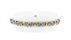 Sterling Silver Byzantine Bolo Bracelet with 14kt Gold Stations
