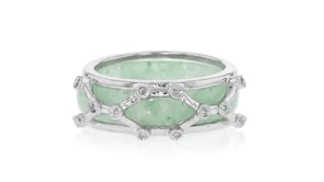 Multicolored Jade Jewelry Set Five Interchangeable Rings With Sterling Silver Ring Jacket