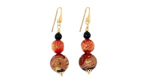 Italian Red, Black and Gold Murano Glass Drop Earrings in 18kt Gold Over Sterling