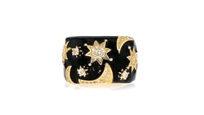 40 ct. t.w. White Topaz and Black Enamel Celestial Ring in 18kt Gold Over Sterling
