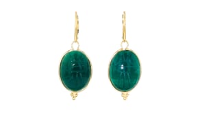 Green Chalcedony Scarab Drop Earrings in 18kt Gold Over Sterling