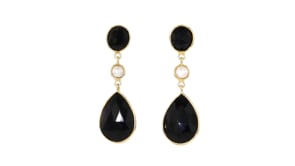 Black Onyx and 5mm Cultured Freshwater Button Pearl Drop Earrings in 18kt Gold Over Sterling