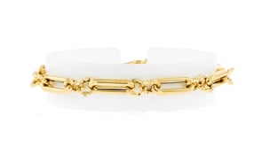 Italian 18kt Yellow Gold Alternating Cable and Paper Clip Link Bracelet
