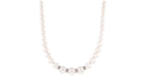 5-11.5mm Graduated Cultured Pearl Necklace with .24 ct. t.w. Diamonds and Sterling Silver