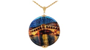 Italian Multicolored Murano Glass Rialto Bridge Pendant Necklace in 18kt Gold Over Sterling