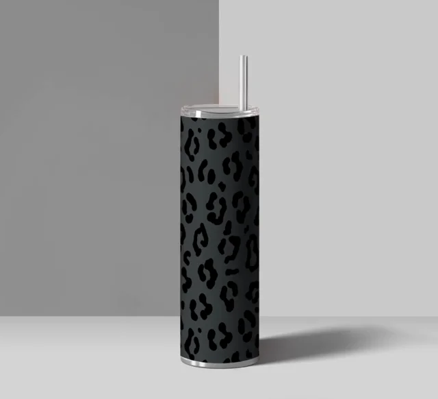 Gray + Black Leopard Print Tumbler Wrap PNG — drypdesigns