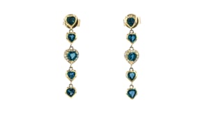 2.10 ct. t.w. Heart-Shaped Sapphire Linear Drop Earrings with Diamond Accents in 14kt Yellow Gold