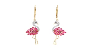 1.60 ct. t.w. Pink Topaz and .40 ct. t.w. White Zircon Flamingo Drop Earrings with Black Spinel Accents in 18kt Gold Over Sterli