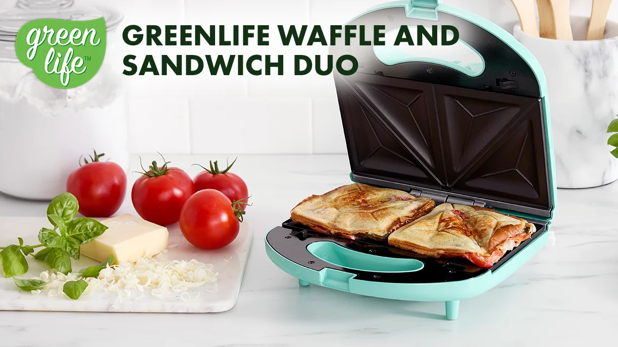 GreenLife  Duo Waffle & Sandwich Maker – Turquoise on Vimeo