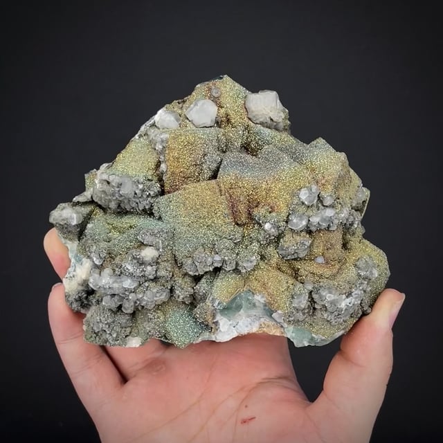 Iridescent Pyrite on Fluorite